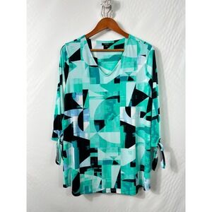 Alfani Woman 0X Geometric Colorful Liquid Knit Travel Tunic Shirt Artsy Abstract